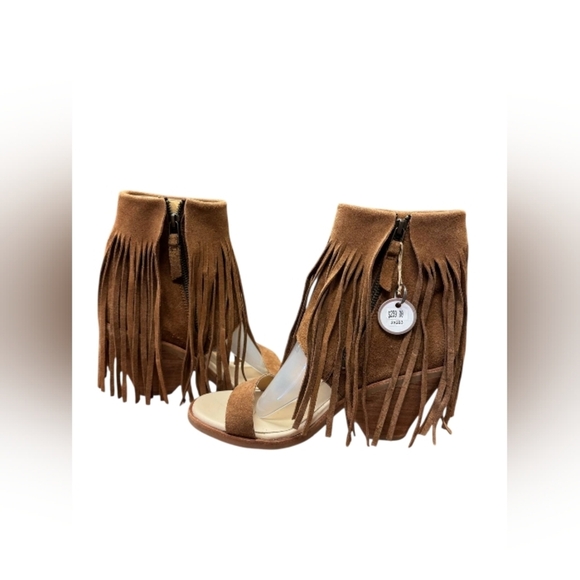 Koolaburra Santa Barbara Heel Suede Leather Fringe Tan Size 8 EUC - Picture 1 of 7